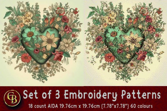 Download 3 Floral Heart Embroidery Patterns - Heart embroidery Collection