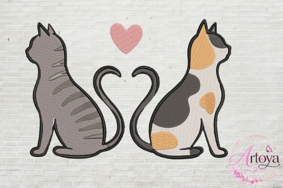 Download Cat Love Embroidery Design - Love embroidery Collection